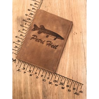 Vintage Ausweismappe Fischereimappe Ledermappe für Angler braun