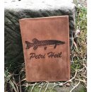 Vintage Ausweismappe Fischereimappe Ledermappe für Angler braun