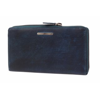 Greenburry Dirty washed Geldbeutel Damen Geldbörse Blau | 19x9,5x2 cm