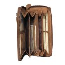 Greenburry Vintage Damen Portemonnaie Geldbörse Braun 19x2,5x10cm mit Motiv der Britisch Kurzhaar Katze