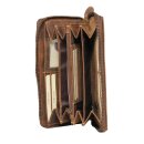 Greenburry Vintage Damen Portemonnaie Geldbörse Braun 19x2,5x10cm mit Motiv der Britisch Kurzhaar Katze