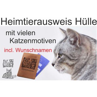 Leder Heimtierausweis Hüllen mit Motiv Katze + Wunschname