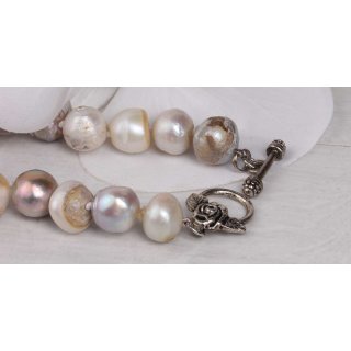 Halskette Champagne and White colored baroque shape fresh water Pearl 12 / 16mm / 47cm