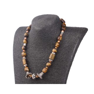 Halskette Tigers Eye Natural Gemstone with Silver accents 15—18mm / 54cm