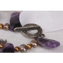 Halskette Pearl and Amethyst Teardrop with Silver accents 6 / 30mm / 46cm