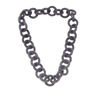 Halskette Rochenleder Leder  Chain 35mm ,  Black Shiny / Ring / 78cm