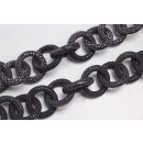 Halskette Rochenleder Leder  Chain 35mm ,  Black Shiny / Ring / 78cm
