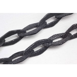 Halskette Rochenleder Leder  Chain 65mm ,  Black Shiny / Eye shape / 120cm