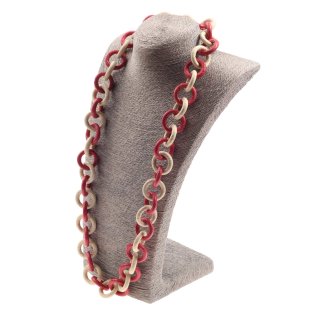 Halskette Wasserschlange Leder Chain 30mm  ,  White / Red / Ring / 96cm