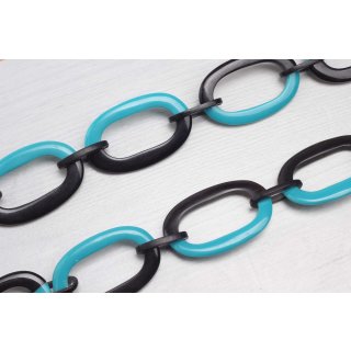 Halskette Wasserbüffel Chain 50x30mm Black shiny w / Sky Blue resin / Oval w/ ring / 115cm
