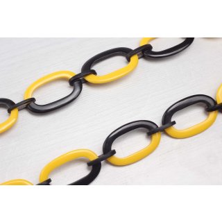 Halskette Wasserbüffel Chain 50x30mm Black shiny w / Yellow resin / Oval w/ ring / 115cm
