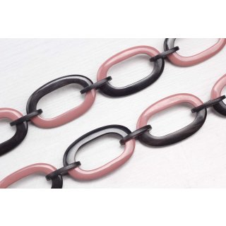 Halskette Wasserbüffel Chain 50x30mm Black shiny w / Old rose resin / Oval w/ ring / 115cm