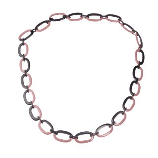 Halskette Wasserbüffel Chain 50x30mm Black shiny w / Old rose resin / Oval w/ ring / 115cm