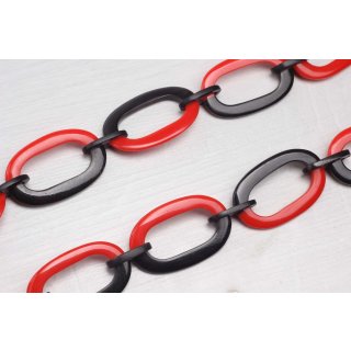 Halskette Wasserbüffel Chain 50x30mm Black shiny w / Red resin / Oval w/ ring / 115cm