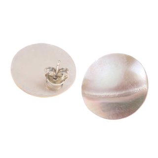 Abalone Muschel Cabochon Cut,Flat Round White 20mm with Ear Studs Silver