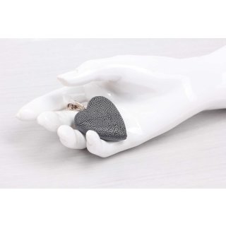 Rochenleder Herz-Anhänger Grey Polished / 925 Sterling Silber / Heart 40mm