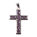 Kreuz Anhänger aus poliertem Rochenleder / Perlrochen violett / 925 Sterling Silber / Cross 30x20mm