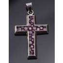 Kreuz Anhänger aus poliertem Rochenleder / Perlrochen violett / 925 Sterling Silber / Cross 30x20mm