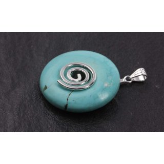 SYN. Turquoise Stone Anhänger Donut 35mm Spirale aus versilbertem Messing