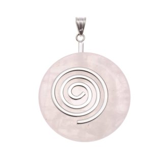 Rose Quartz Stein Anhänger Donut 35mm Spirale aus versilbertem Messing