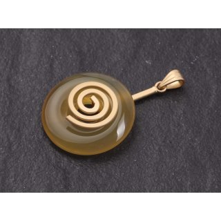 Honey Jade Stein Anhänger Donut 30mm with Spiral Brass