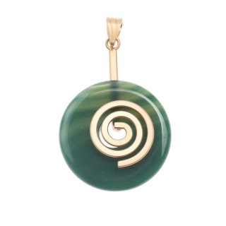 Green Achat Stein Anhänger Donut 30mm mit Spiral Messing goldfarben