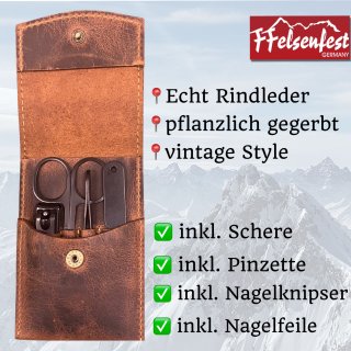 FFelsenfest Nagelpflegeset Maniküre-Pediküre-Set I Echt Leder vintage Style 4tlg