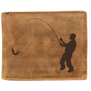 FFelsenfest Geldbörse Leder Portemonnaie mit Angler-Motiv I Geschenk für Angler I RFID Schutz