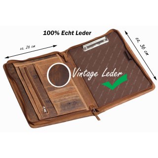 206 Schreibmappe A4 Vintage-Leder Reißverschluss dunkelbraun Sonderpreis kostenl 